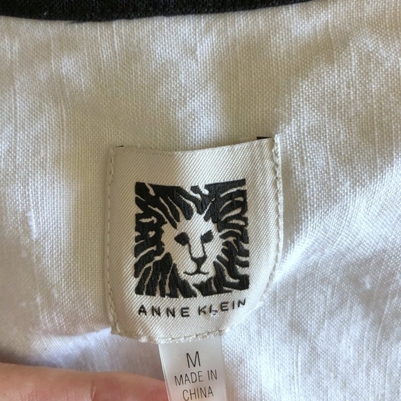 ANNE KLEIN Womens White Black Linen Blend Collar Tunic Size M - Picture 6 of 7